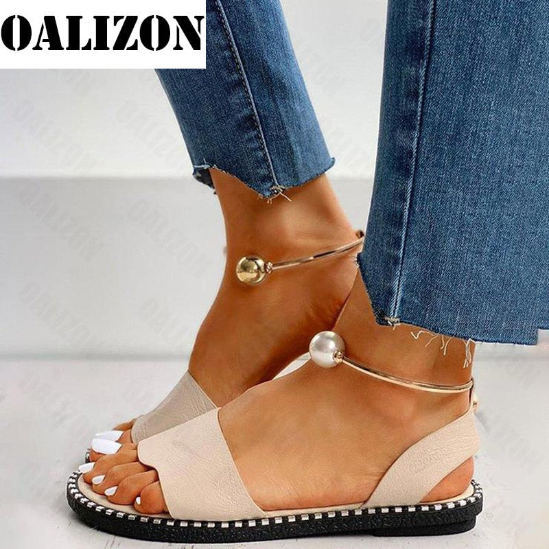 Women Beaded Pearly Sandals Slippers Shoes Ladies Flats Sandals Flip Flop Casual Flat Slingback Sandals Shoes