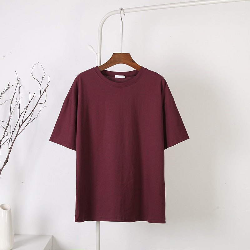 100% Cotton Soft Basic T Shirt, New Oversized Casual Solid Tee