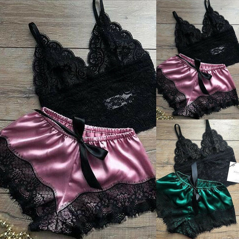 1 Set Fashion Lace Nachtkleding Lingerie Tops Shorts Set Babydoll Pajama Sports Ondergoed Nachtkleding Clothes