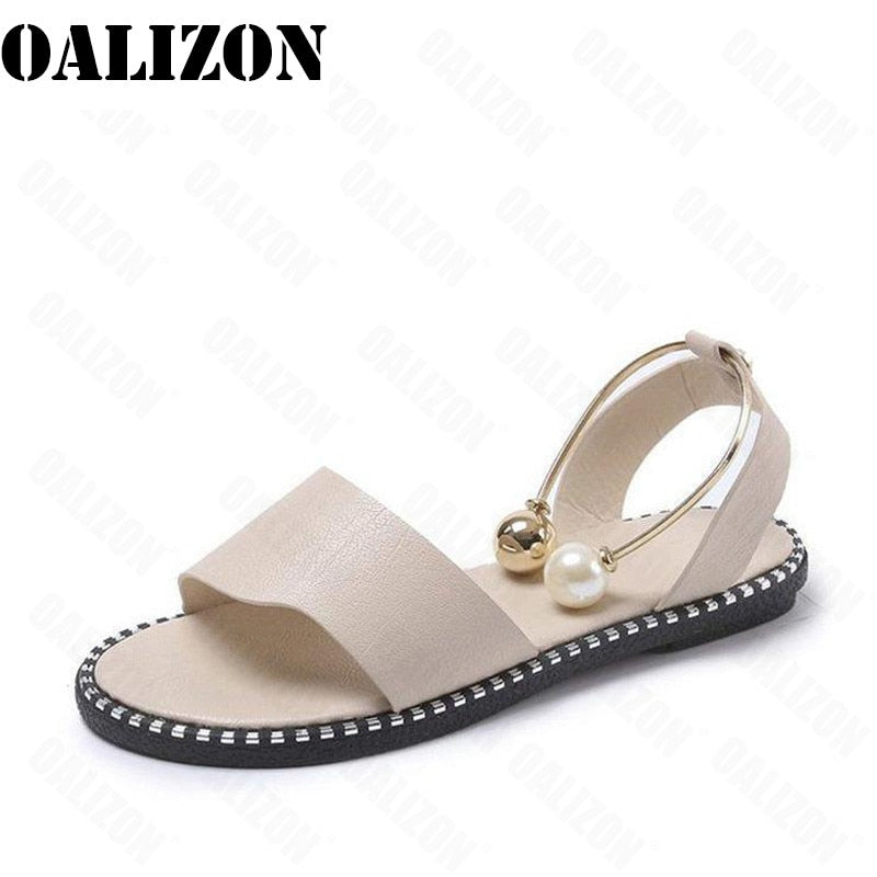 Women Beaded Pearly Sandals Slippers Shoes Ladies Flats Sandals Flip Flop Casual Flat Slingback Sandals Shoes