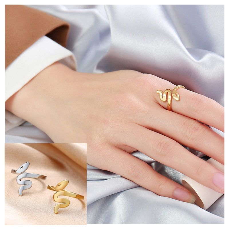 Fashion Snake Shape Ring Stainless Steel Jewelry Gold Color Bague Serpent RingsCute Party Jewelry